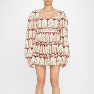 Agua By Agua Bendita Avena Square-Neck Puff Sleeve Poplin Mini Dress XS NWT